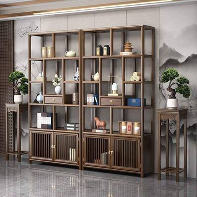 办室多宝格茶室茶具公置物中架IXL收纳架新中式断新式博古隔架展