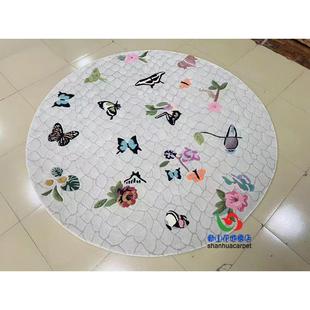 现代简约田园抽象花朵蝴蝶格子式 圆形欧客厅地茶几厅毯783餐书桌