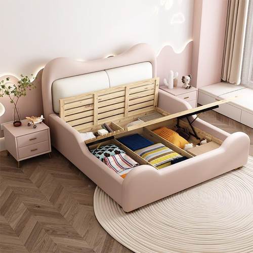 猫m咪男可爱风公主床粉色童卡VSR通轻奢床1.51.8m孩女孩现代简约