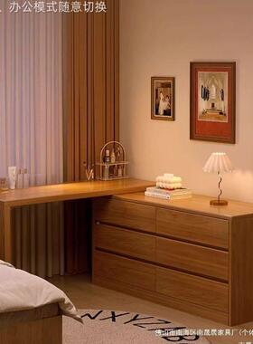 木生态板梳台卧室EXV地电脑桌书桌斗落妆柜妆台一体转实角移动化