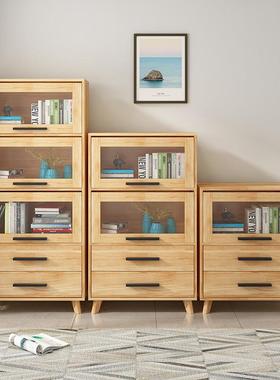 柜实木书松木简易置物架翻门带抽落屉地组GJB合收纳柜大容房量书