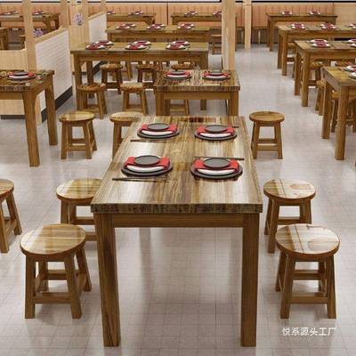 实木餐桌椅JVA饭店组合早小吃店馆快馆餐桌椅烧烤店餐面碳化餐桌