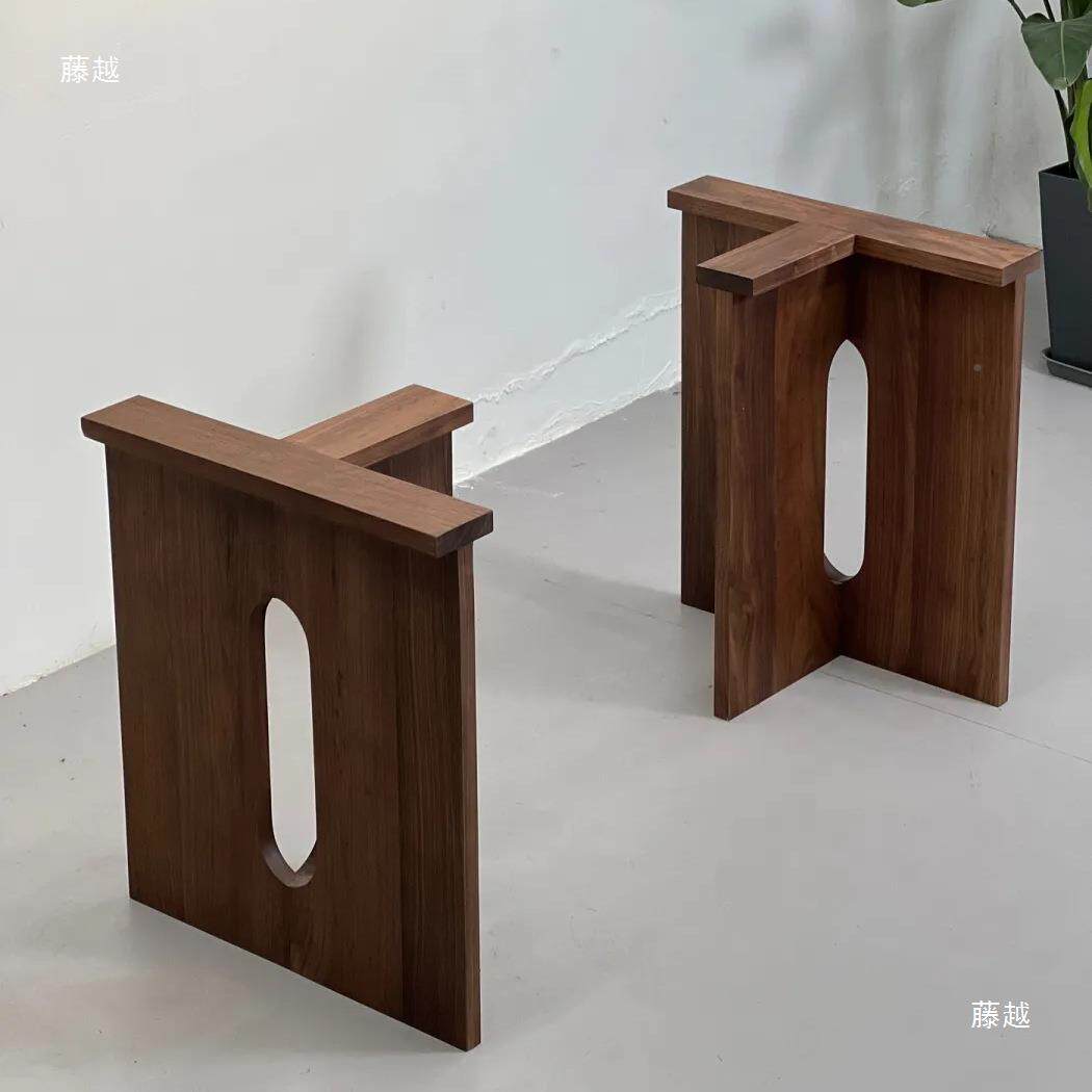 北美黑胡桃脚纯实木桌腿书支T型圆洞简架餐桌桌架约稳固