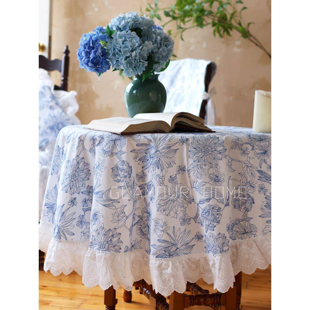 法式荷边圆桌布复叶古工刺绣美式下午茶置无品牌/户重外布茶几布