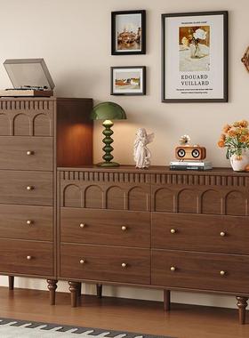 TQV实木中古柜客厅靠床墙斗置物柜储物柜简纳约收柜复古尾柜六斗