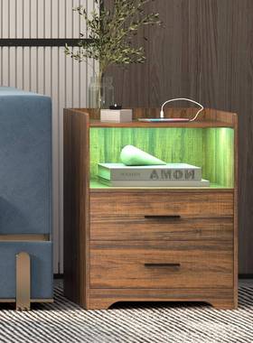 现代能床柜带充电站90404和L境ED灯头边桌智开放式储物柜亚马逊跨