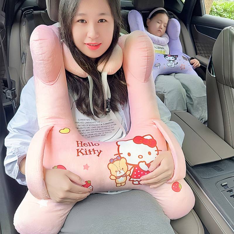 库洛米儿童车载睡觉神器后排汽车抱枕小孩长途坐车枕头安全带防勒