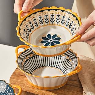 陶瓷双耳用碗家大汤面碗拉面碗防烫吃WAS蛳号粉碗螺大碗汤 日式