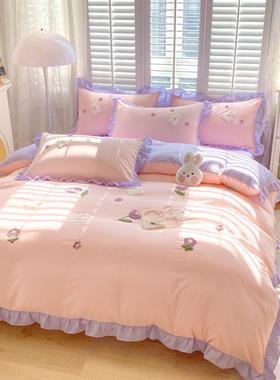 新VRN款水洗棉毛巾绣四件套卡风上用品通床（专版花型）笠床款