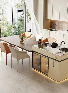 现代高MSC端岛餐台桌一体家用可伸缩板餐桌功能岩带水槽中岛台多