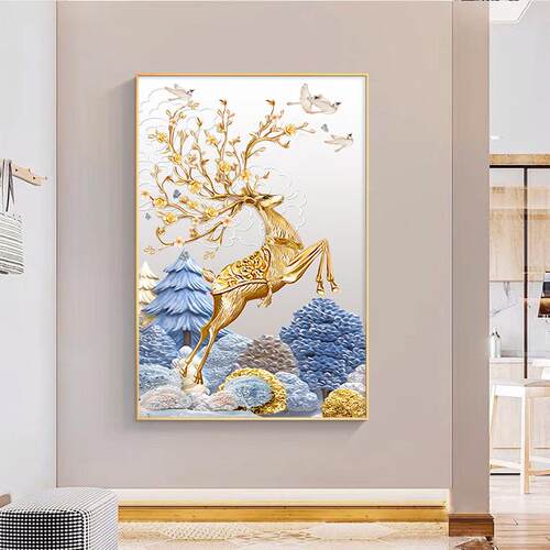 入玄关装饰画玄幻客厅进门走GJ-082廊过道代鹿户的挂画正门现简约