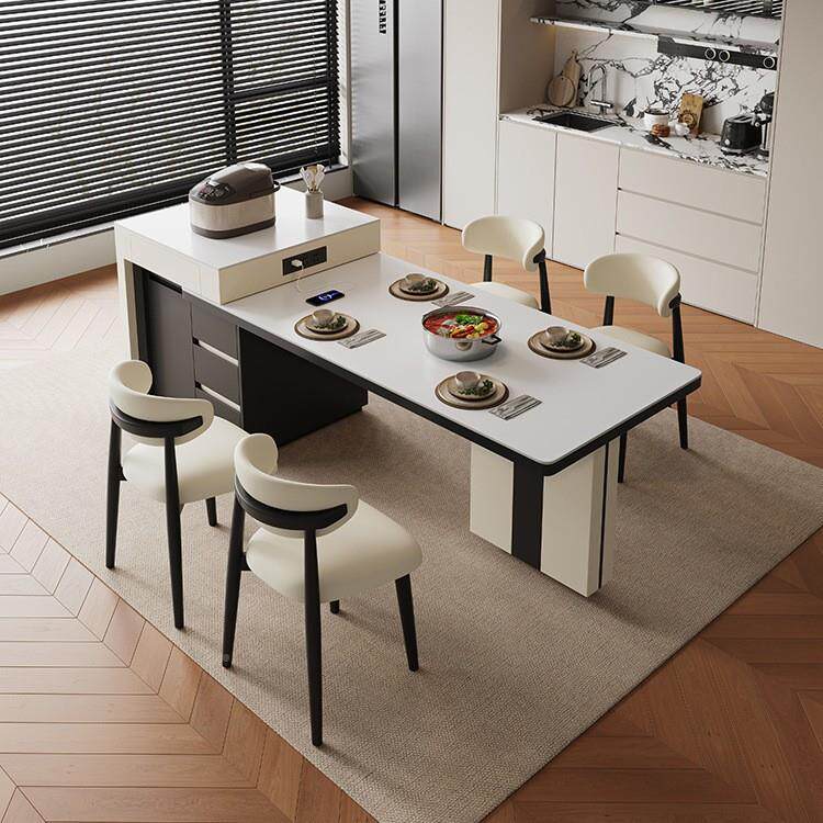 全实木台餐桌椅家用一体可伸缩高复古岩862板网端餐桌20红2岛5新