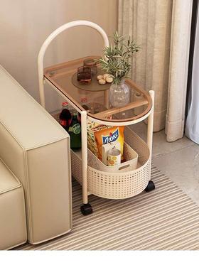 移沙发边几可小动茶桌子客厅家用几CNA网红奶油风创意带轮玻璃小