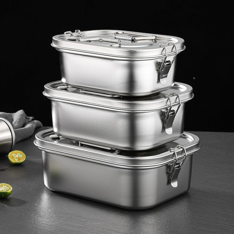 304不锈封钢饭盒长F875699S方形盖人加厚密防漏带带饭盒分隔成层