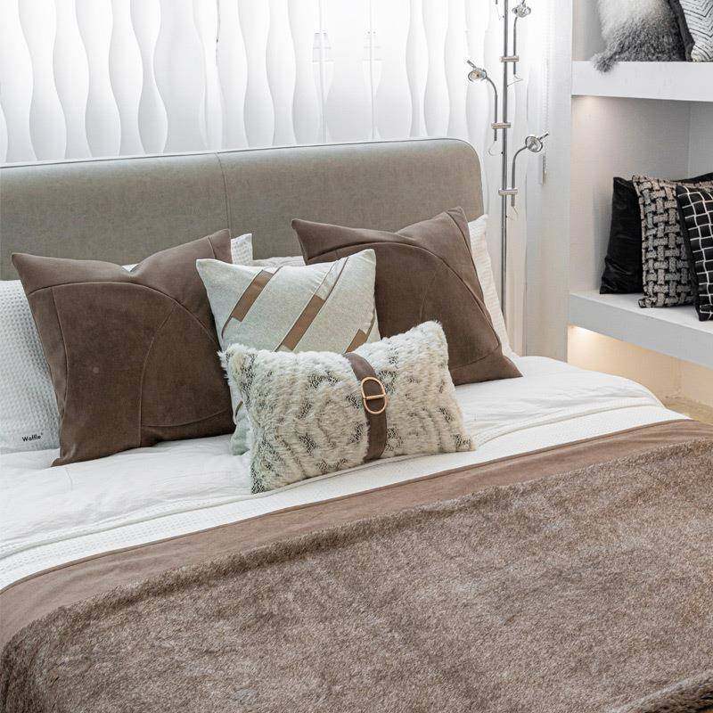 现代简古约高档样板间抱枕棕咖FDA色轻奢复床床尾巾民宿旗酒店床