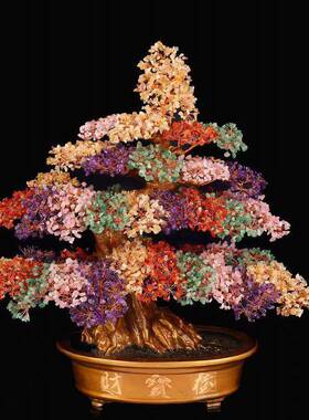 天财然紫水晶橄榄摆石招摇钱发财树件家居桌面客厅轻奢公天然紫水