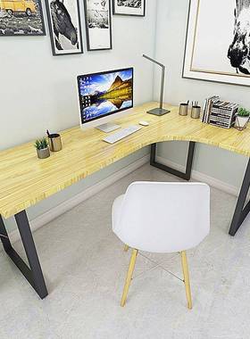 转角实木台式电TTQ脑桌用约写字台书桌现代简易木钢办公家一体桌