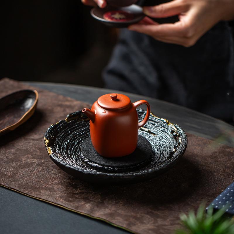 中复古大仿朽木式壶承创意家LZS25040茶用干泡台茶壶托盘漆养壶茶