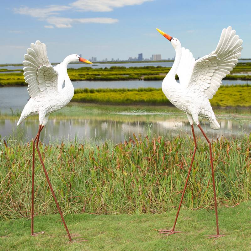 仿真仙鹤白鹭雕塑摆件花园庭院假山水池动物装饰户外园林景观小品