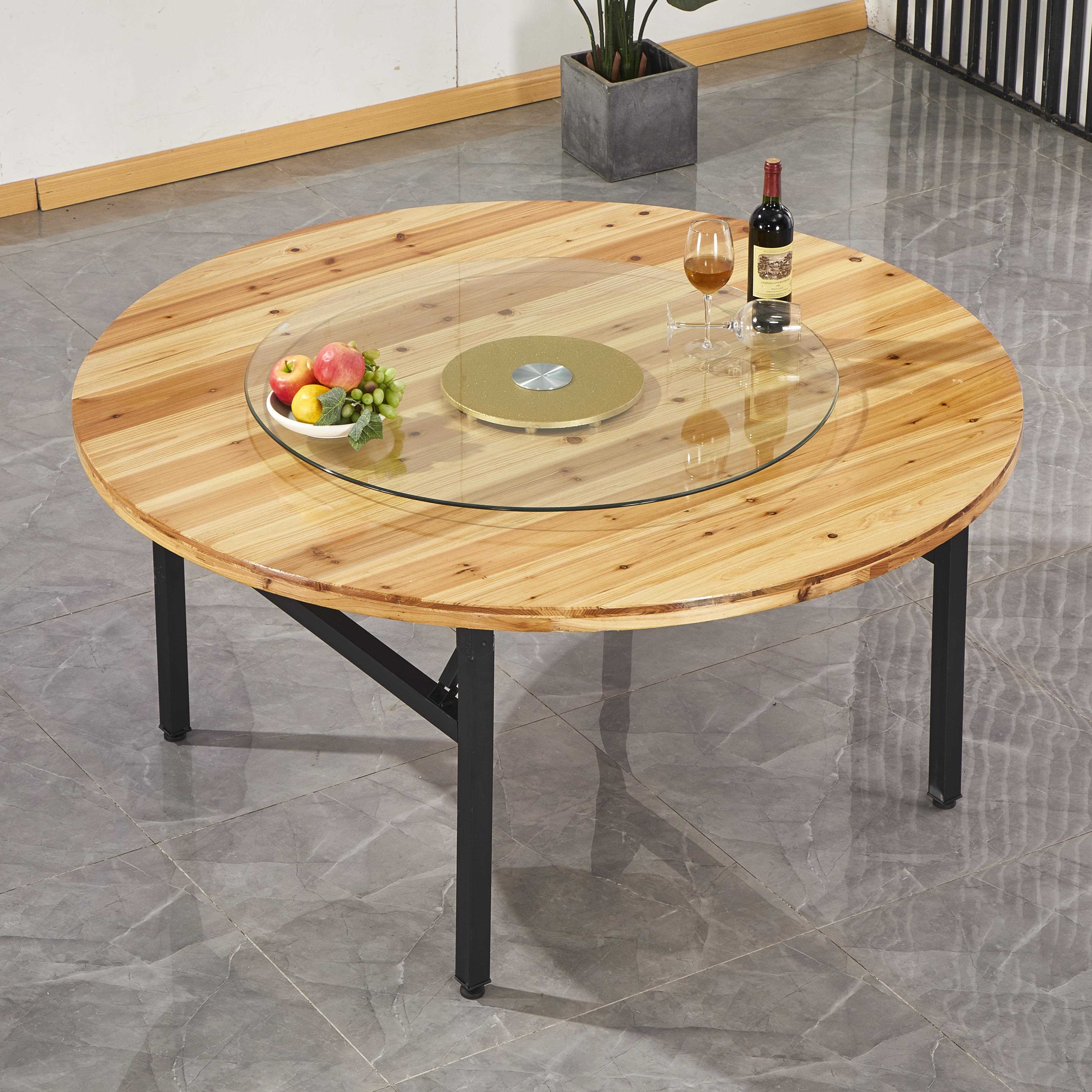 8酒店家用实子木大F76M8M7J圆桌子面饭店宴会酒席桌可折叠V圆餐形