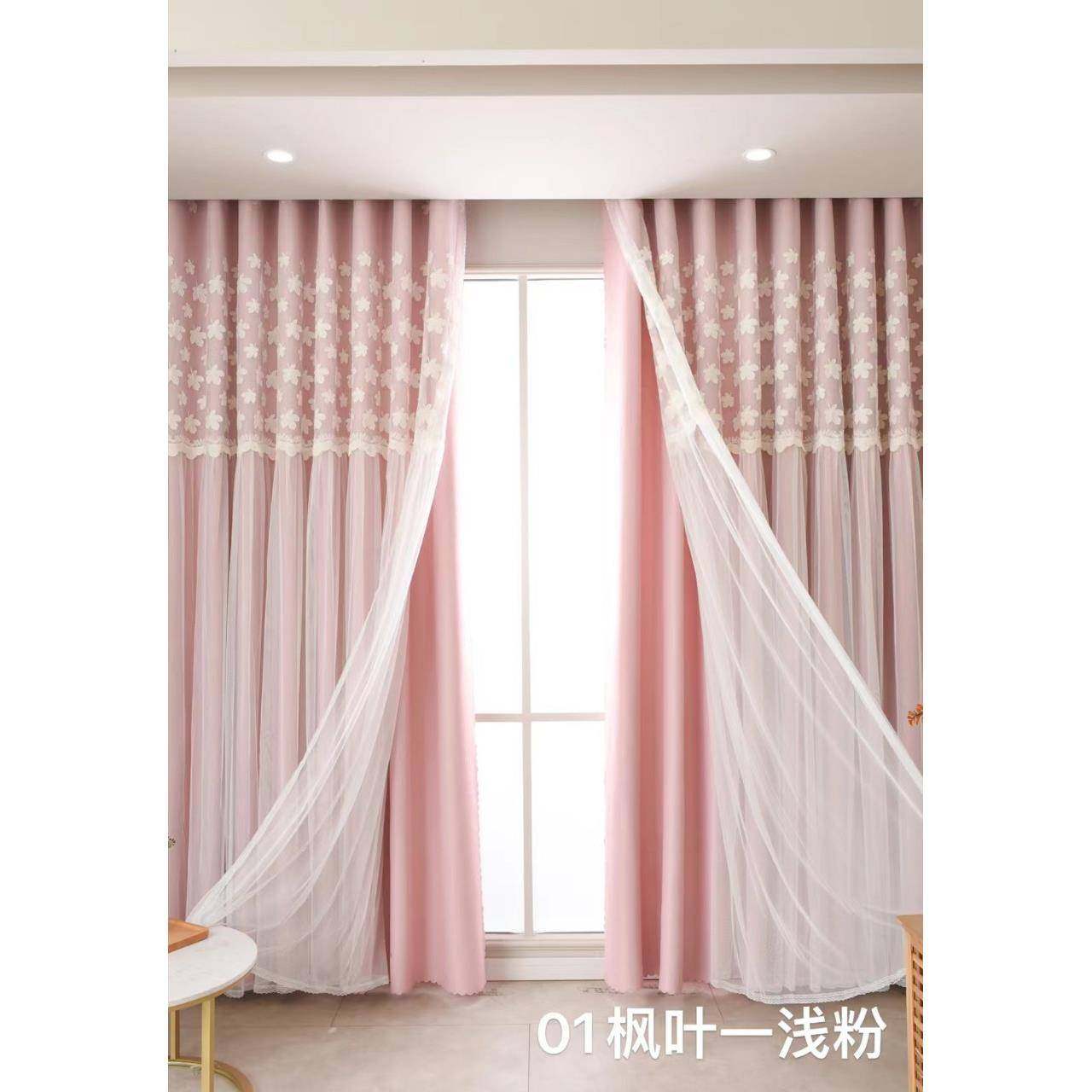 法式布纱8一体式窗帘卧室蕾丝公主风成遮光窗厂家直销现品代飘简