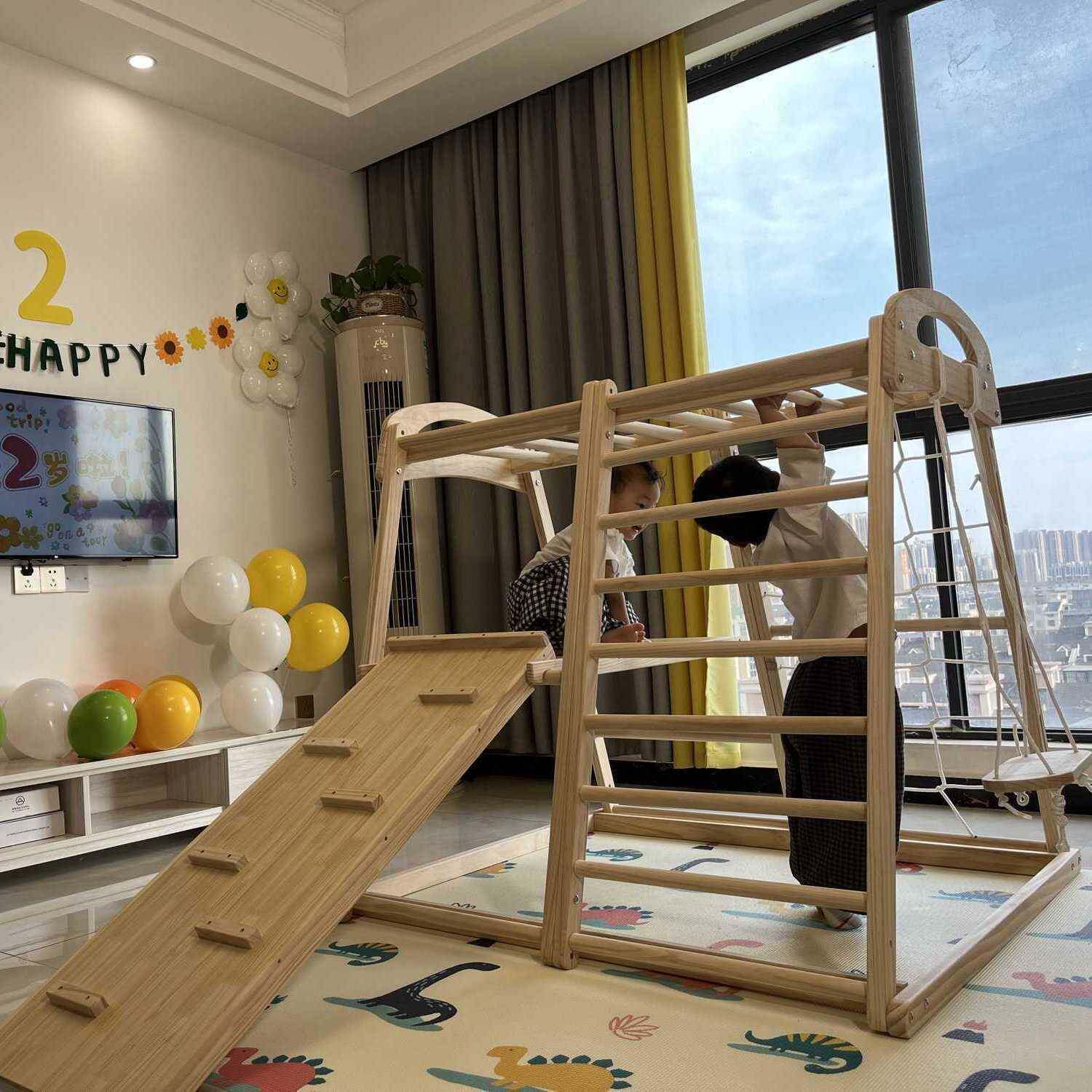 幼儿迷你IPD小儿型实木攀爬架室童内攀爬宝宝家滑滑梯秋用千攀岩