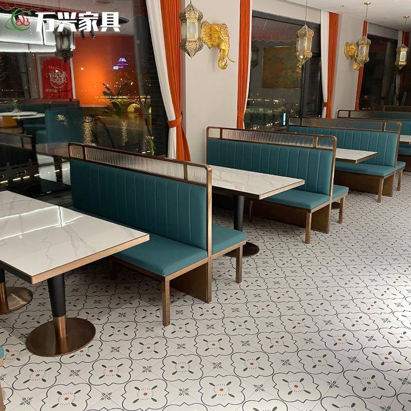 轻奢岩板不锈边框桌餐桌钢商泰国OXV餐厅案例椅卡用座组合可定制