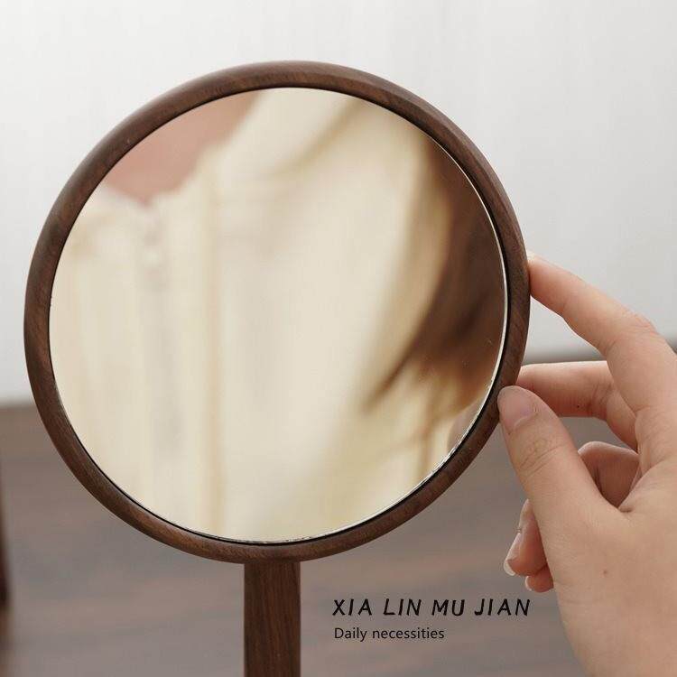 木制桌面化妆镜卧式室复古高旋转妆镜min清i台镜子日梳ZG用手持