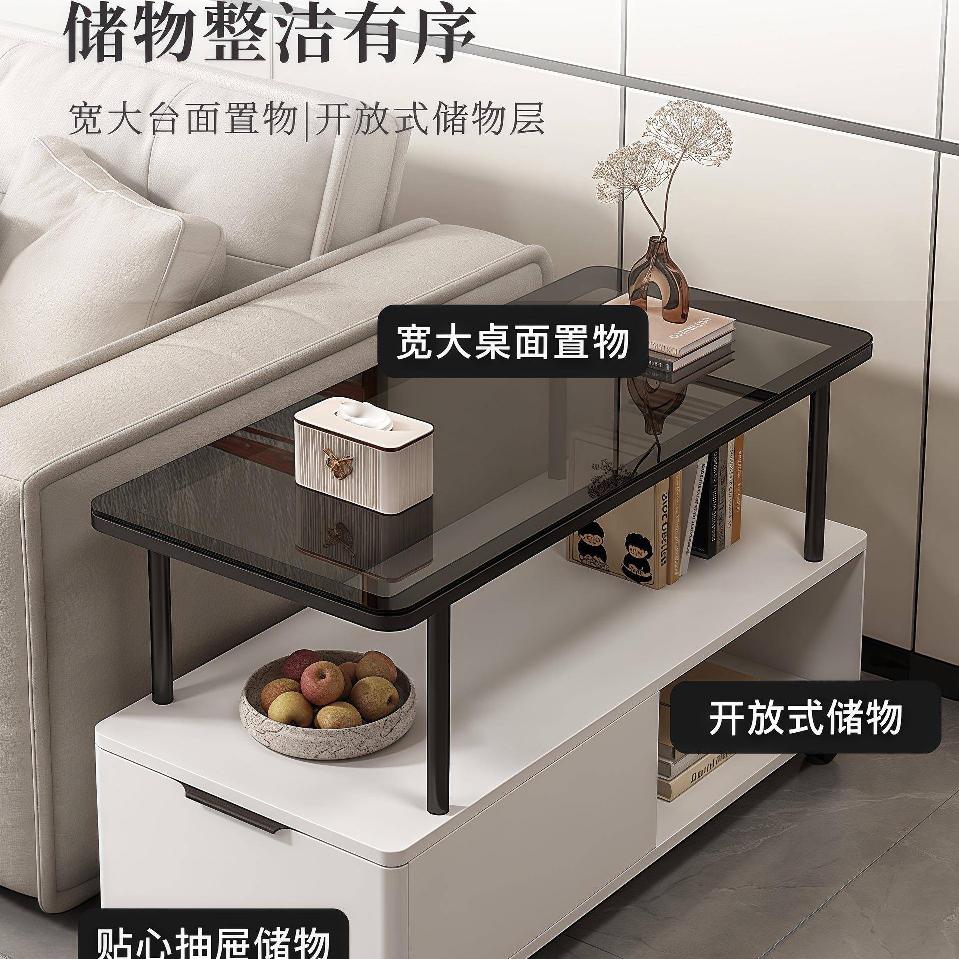 沙几侧边柜轻985奢小桌子可移动夹茶几缝收纳柜子客厅发角简易储