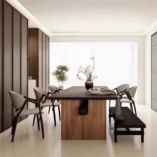 中081古木餐桌去风客实厅化长桌计设师工作台家用轻奢橡木餐书桌