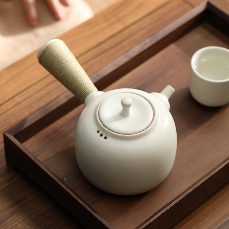 把日式麻绳侧壶苏打釉白泥陶壶炉陶瓷围煮茶泡茶烧水壶壶工565632
