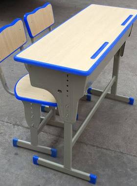 课桌椅双人CC-8160单柱升小层斗兰色包边反降靠单背椅中高学生