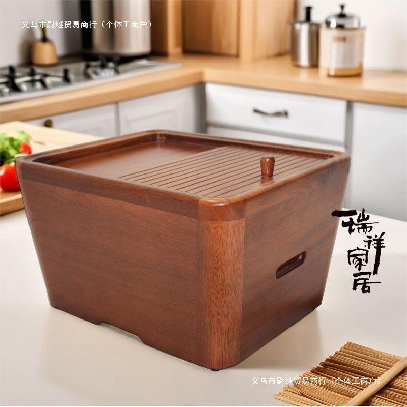 瑞祥家用米桶防虫防装潮盖带乌檀木缸2EEJ米0斤储米箱面粉杂粮收
