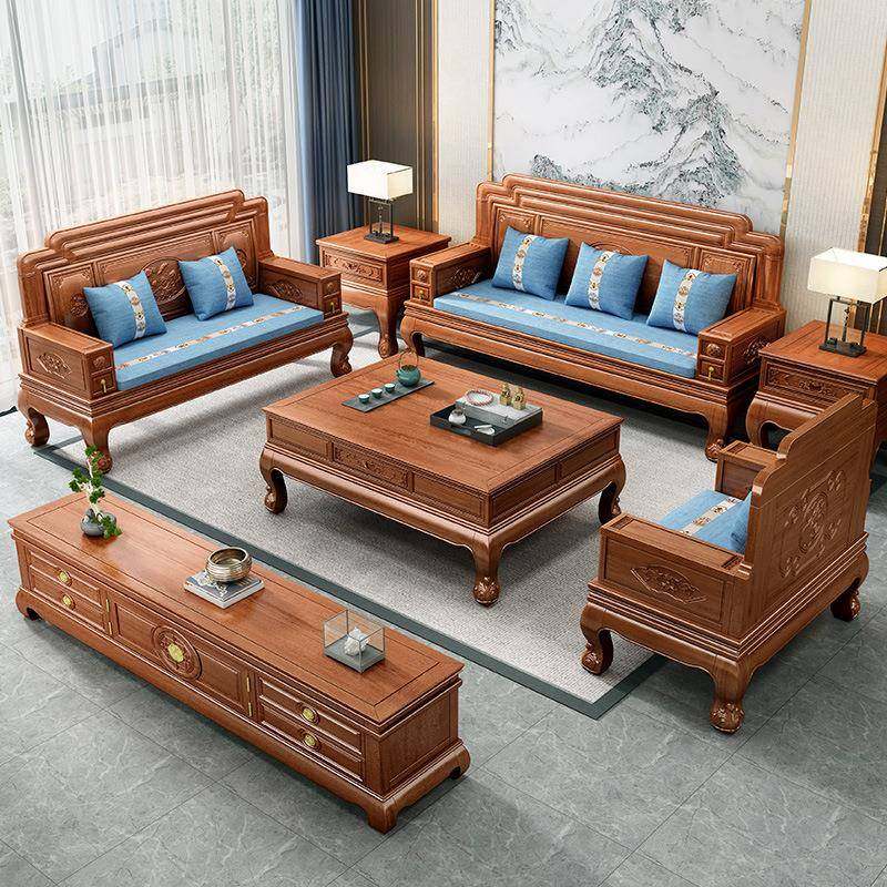 新中式花花梨木整菠装榫金卯结构冬夏两用实木B5沙发客厅雕萝格家