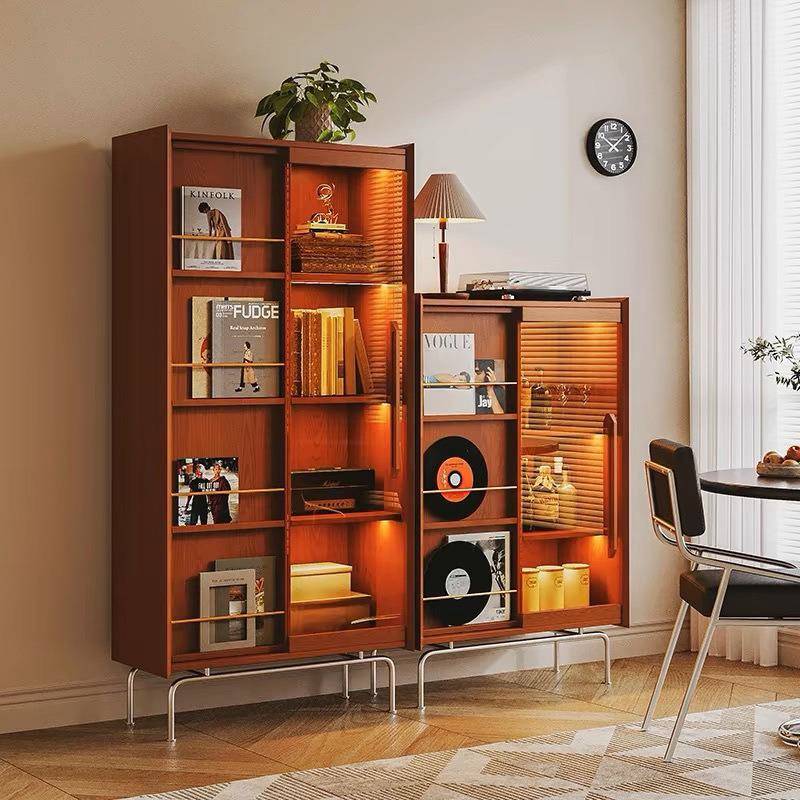 复古实木书书房简约杂1志展储物玻柜家用客厅璃门示柜柜沙边边柜