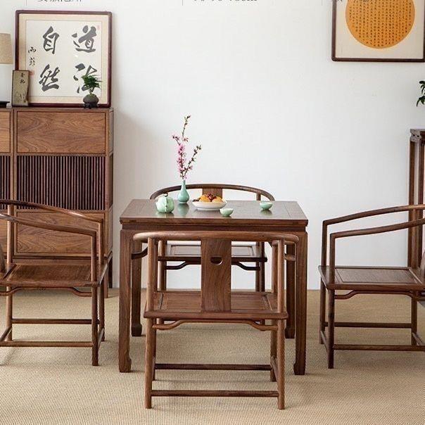 八合仙桌方桌实牌木桌无品牌/榆木正方形中式棋餐椅家用组老式古