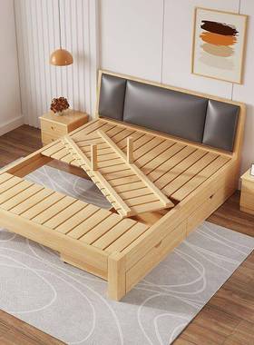 现代简约实木床NRY双人床主卧1.5床架全实木床单人米1.2米出租房