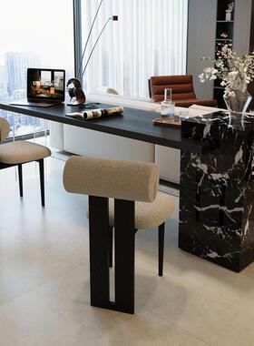 沙双发后CEY黑色电脑桌茶工桌岛台体一极简实木书桌客厅人作台学