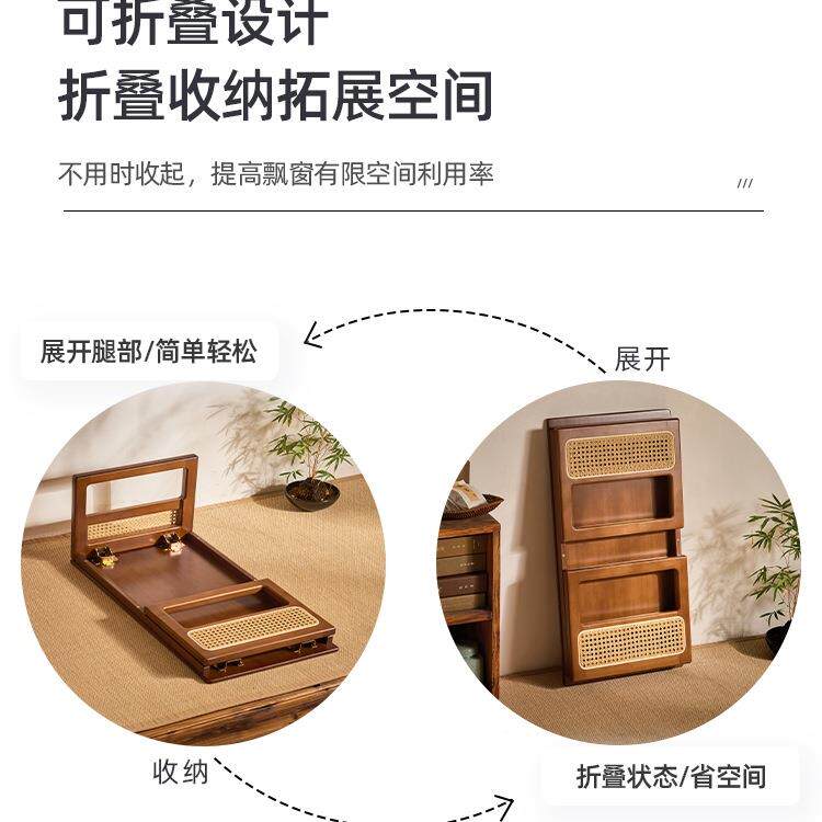 飘窗小桌子家用茶窗台榻榻米茶窗桌几床上习矮桌可折叠飘桌985学