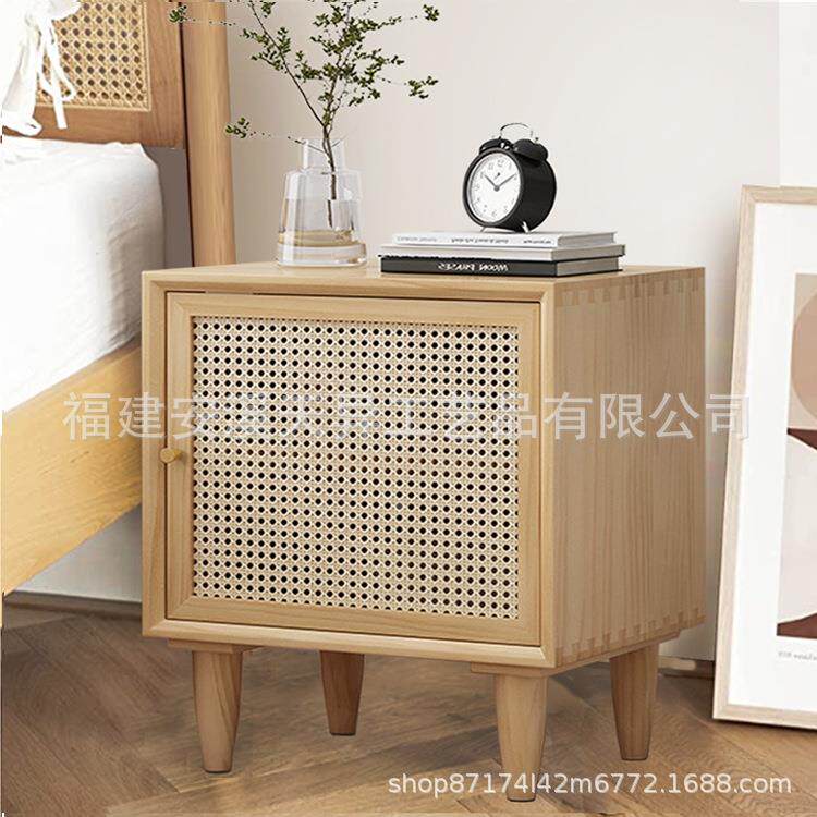 全实木柜床头221023日式简约小沙发边柜卧室柜型收纳柜储物柜藤编