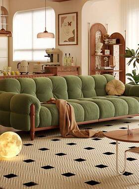 泡芙法式复古沙发钢琴客户厅小艺型键奶油风新ZCI款墨绿色美式布