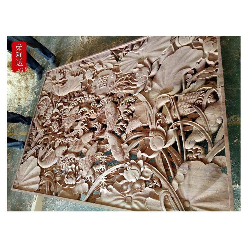 荷花鱼图案浮雕A199屏风木质年有余楼雕梯中口玄关式镂空花年