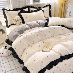 A类针织棉双层风纱夹棉床盖YTR68965四件套法赫边本花被套床单人