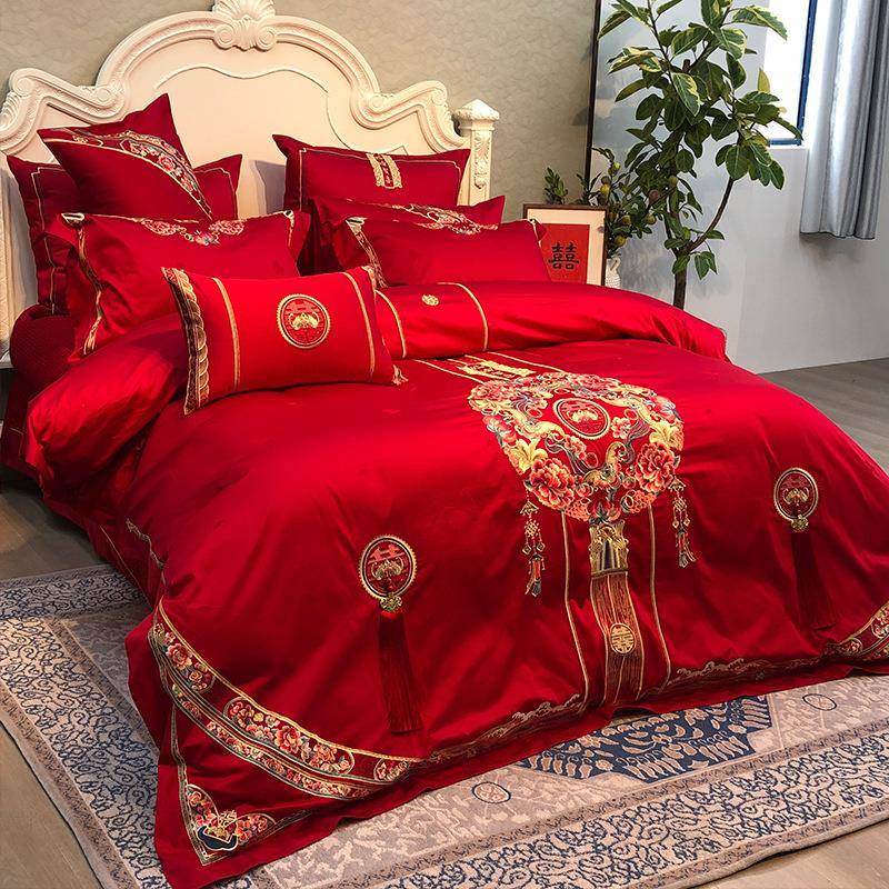 高端床品被套庆全套被子喜被婚床上四件BSFR套结婚房全棉婚纯十棉