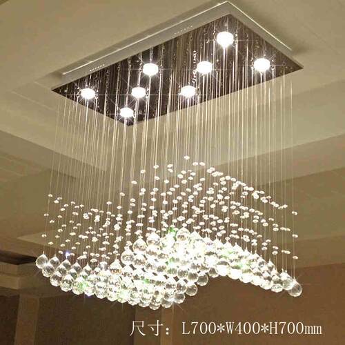 亚逊创意LED马餐客厅厅灯酒吊店大堂简约大气长方541形波浪水晶吊