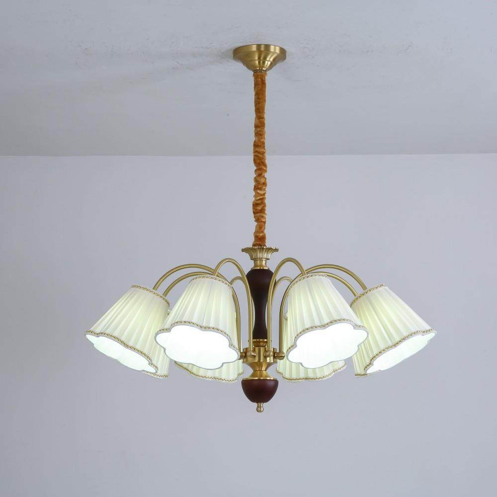 全铜中式古布艺吊灯复古卧室色书客房美胡桃441木花朵厅餐厅灯具