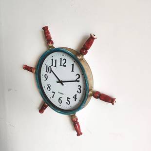 地木中海船舵复古创挂钟静音客厅酒装 饰YSD032时钟意实店铁艺石英