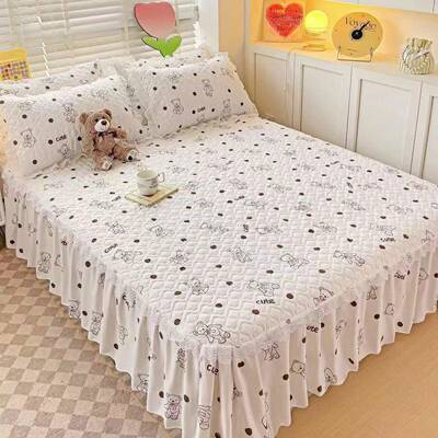 床思裙席新款加厚夹防滑韩版棉床裙蕾丝床罩单件pxx10031梦保护罩