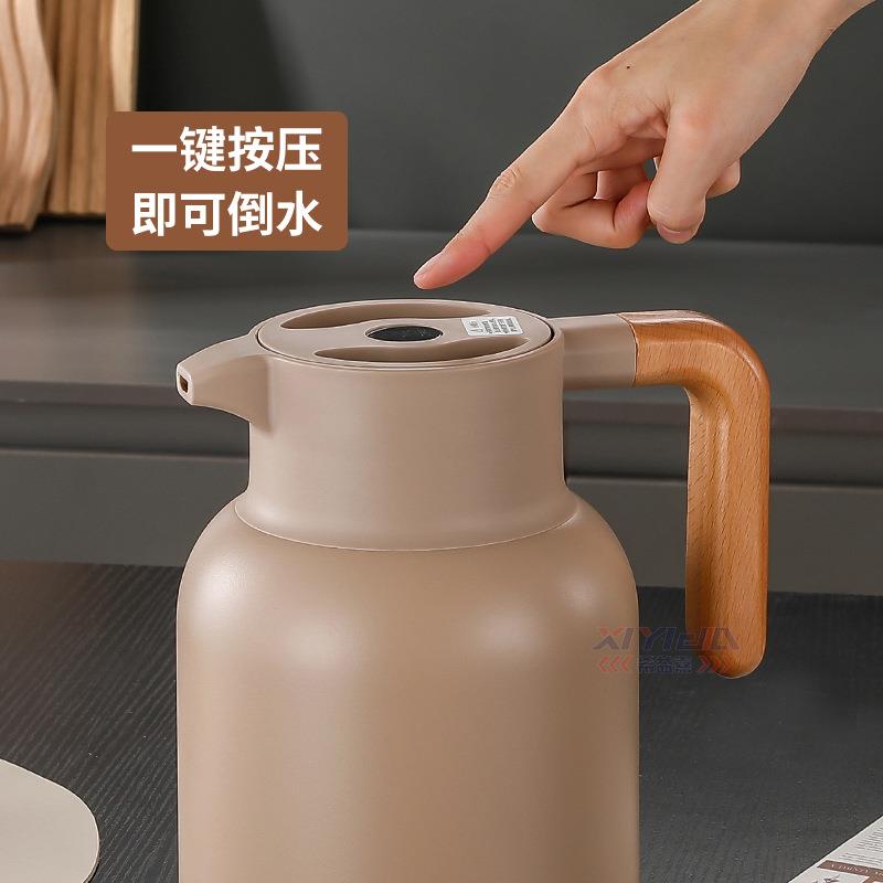 3L04不手锈钢保温壶610双层真空暖水壶木质柄大容开量2.0水瓶