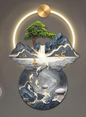 水生财玄关装饰画中式山d水走廊过流道挂画入户le灯111YS502发光